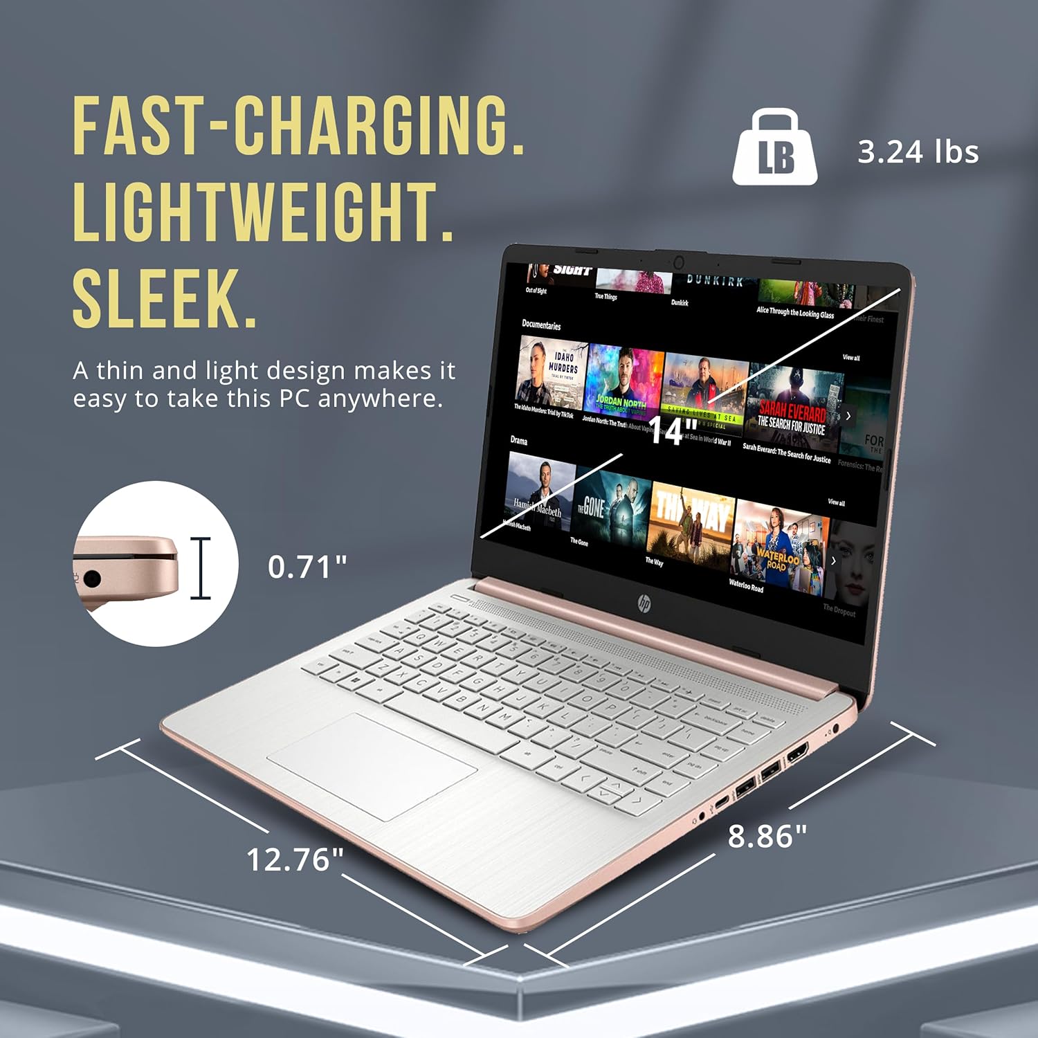 HP Stream 14" HD BrightView Laptop, Intel Processor N4120, 16GB RAM, 416GB Storage (128GB eMMC + 288GB Docking Station Set), Intel UHD Graphics, 720p Camera, Wi-Fi, 1 Year Office 365, Win 11 S, Gold