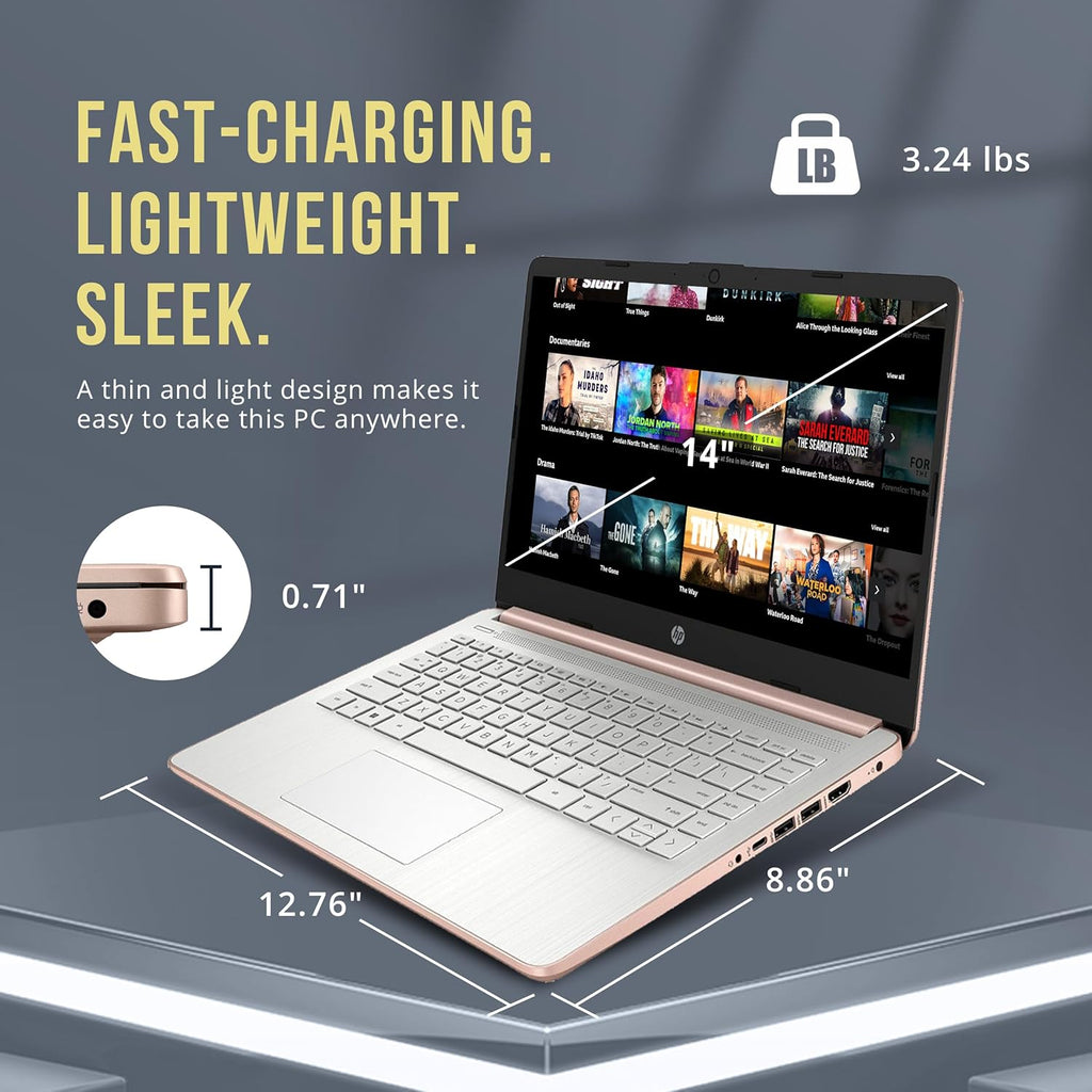 HP Stream 14" HD BrightView Laptop, Intel Processor N4120, 16GB RAM, 416GB Storage (128GB eMMC + 288GB Docking Station Set), Intel UHD Graphics, 720p Camera, Wi-Fi, 1 Year Office 365, Win 11 S, Gold