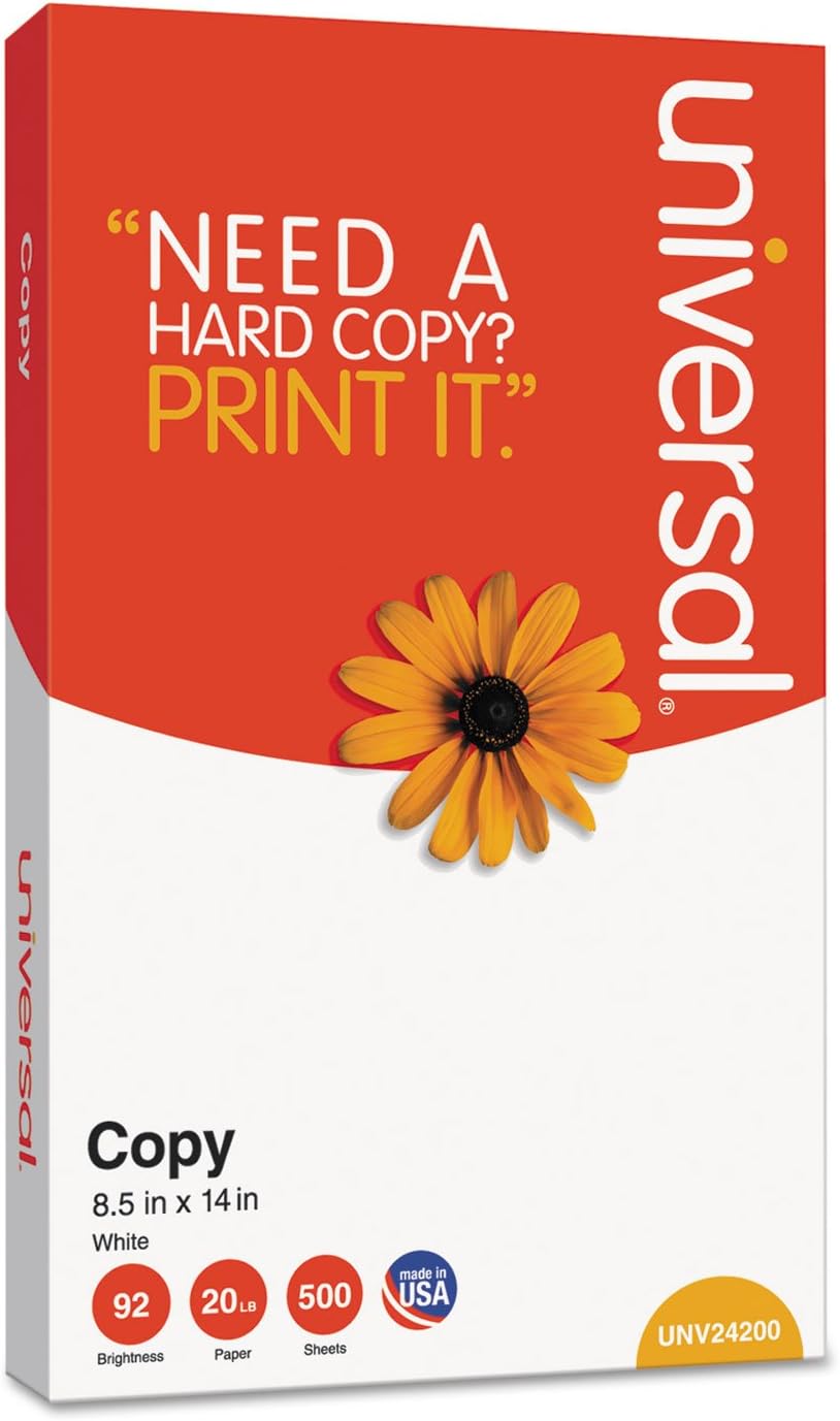 Universal 24200 Copy Paper, 92 Brightness, 20lb, 8-1/2 x 14, White, 5000 Sheets/Carton