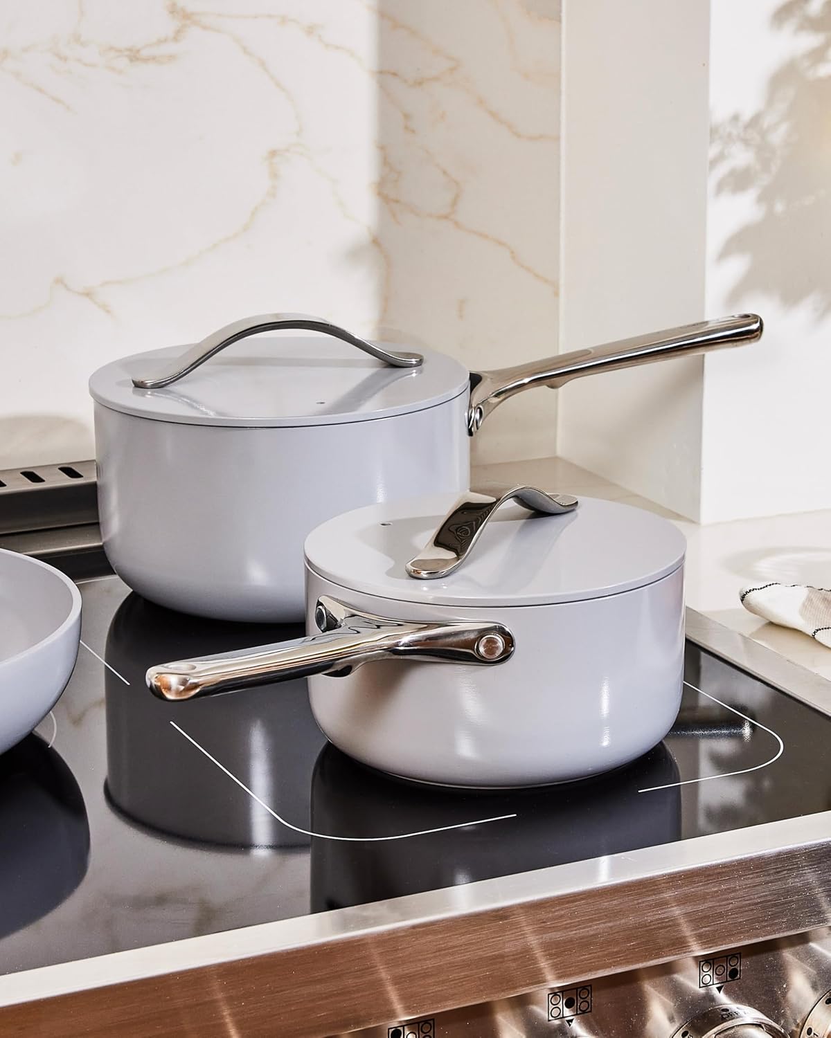 Caraway Nonstick Ceramic Sauce Pan with Lid (3 qt) - Non Toxic, PTFE & PFOA Free - Oven Safe & Compatible with All Stovetops (Gas, Electric & Induction) - White