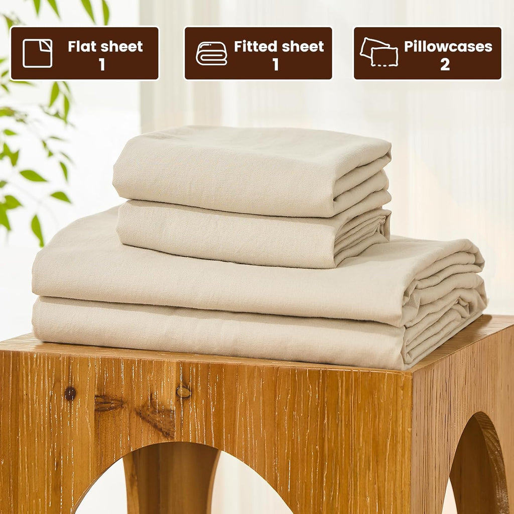 Bedlifes 100% French Pure Linen Sheets Queen Size Breathable and Cooling Flax Sheet Set Soft Durable and Moisture Wicking 16 Inch Deep Pocket-4 Piece(Queen,Linen)