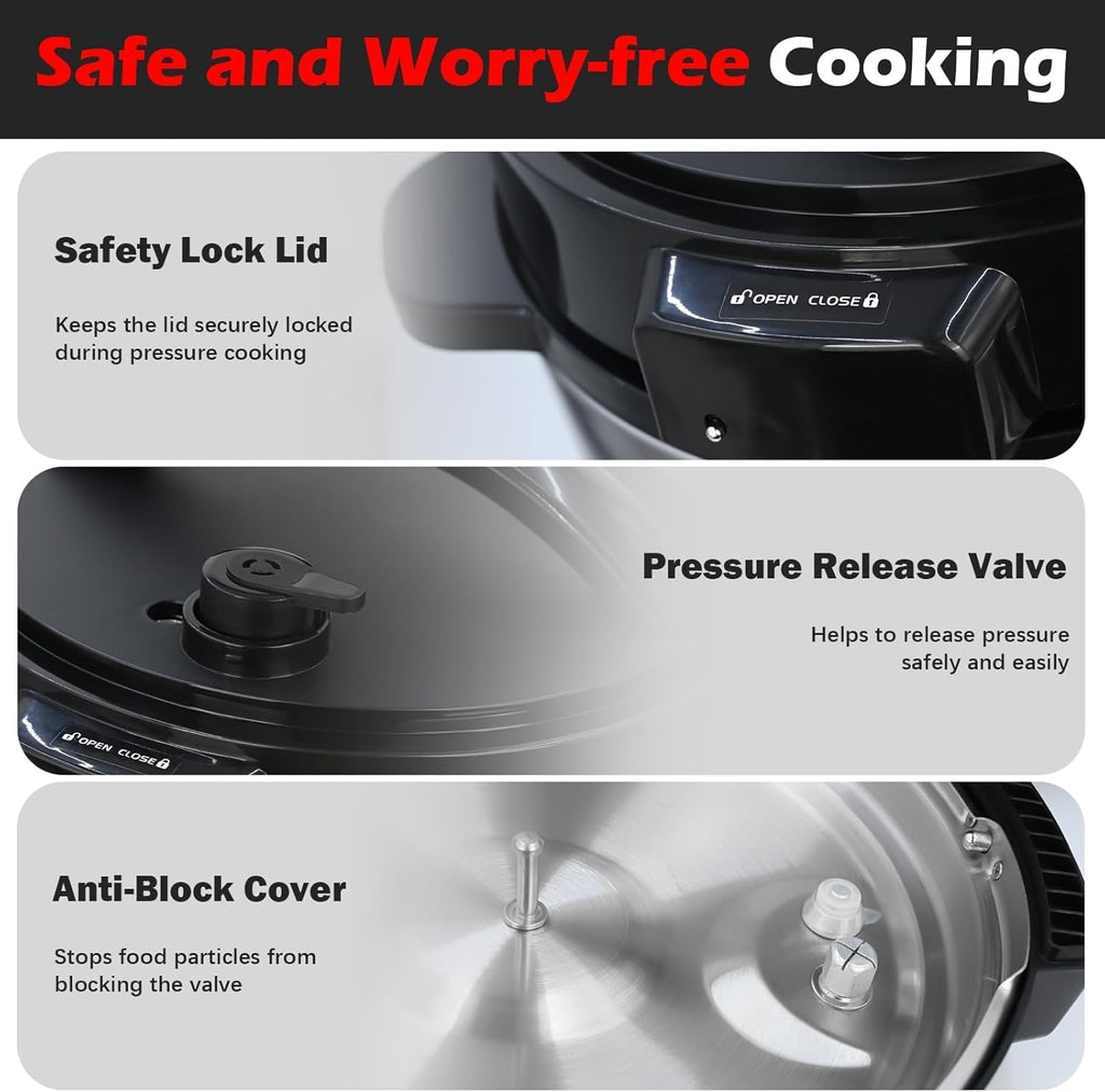 Chefvia 6.5 Quart 8-in-1 Electric Pressure Cooker – Stainless Steel Multi-Cooker With LED Display, Slow Cook, Rice, Steam, Sauté & Warm Functions – Black & Silver Kitchen Appliance