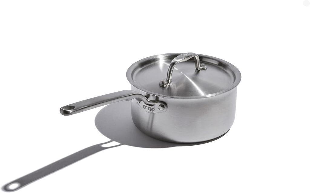 Heritage Steel x Eater 3 Qt Saucepan with Lid | Made in USA | 5-Ply Fully Clad Stainless Steel Saucepan | Stay Cool Handle Design | Induction Compatible | Non-Toxic Sauce Pan | Cook like an Eater