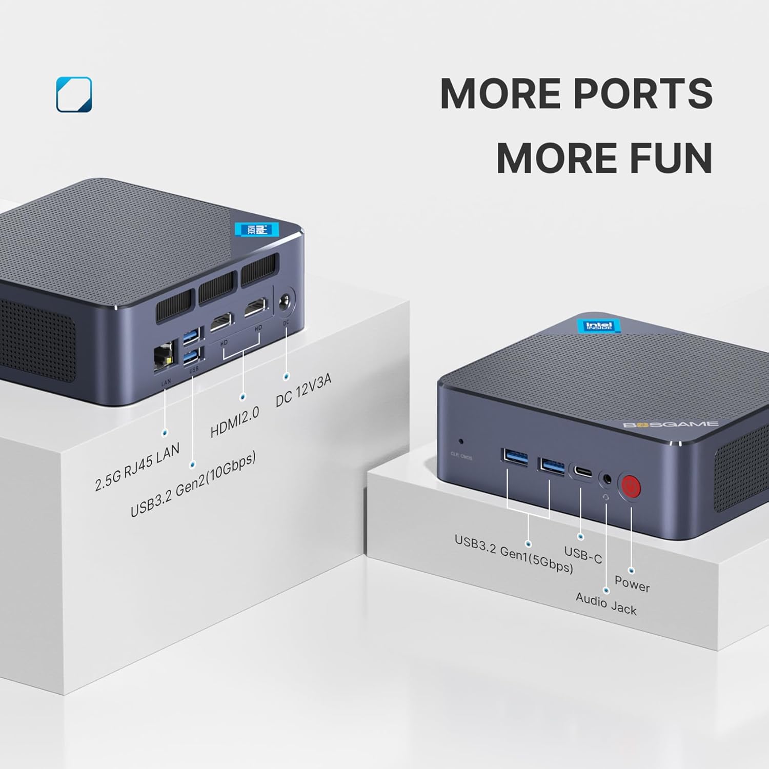 BOSGAME B95 Mini PC Desktop Computers, Intel 12th N95, 16GB DDR4 512GB SSD, 4K Triple Display, Dual HDMI & Type-C, WiFi 5/BT 5.0, Micro Desktop PC for Office, Home Theater, Streaming