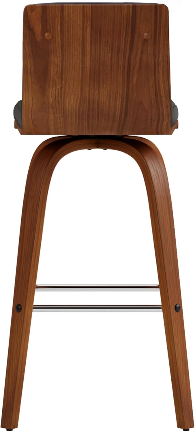 Armen Living Vienna 26" Counter Height Swivel Grey Faux Leather and Walnut Wood Bar Stool