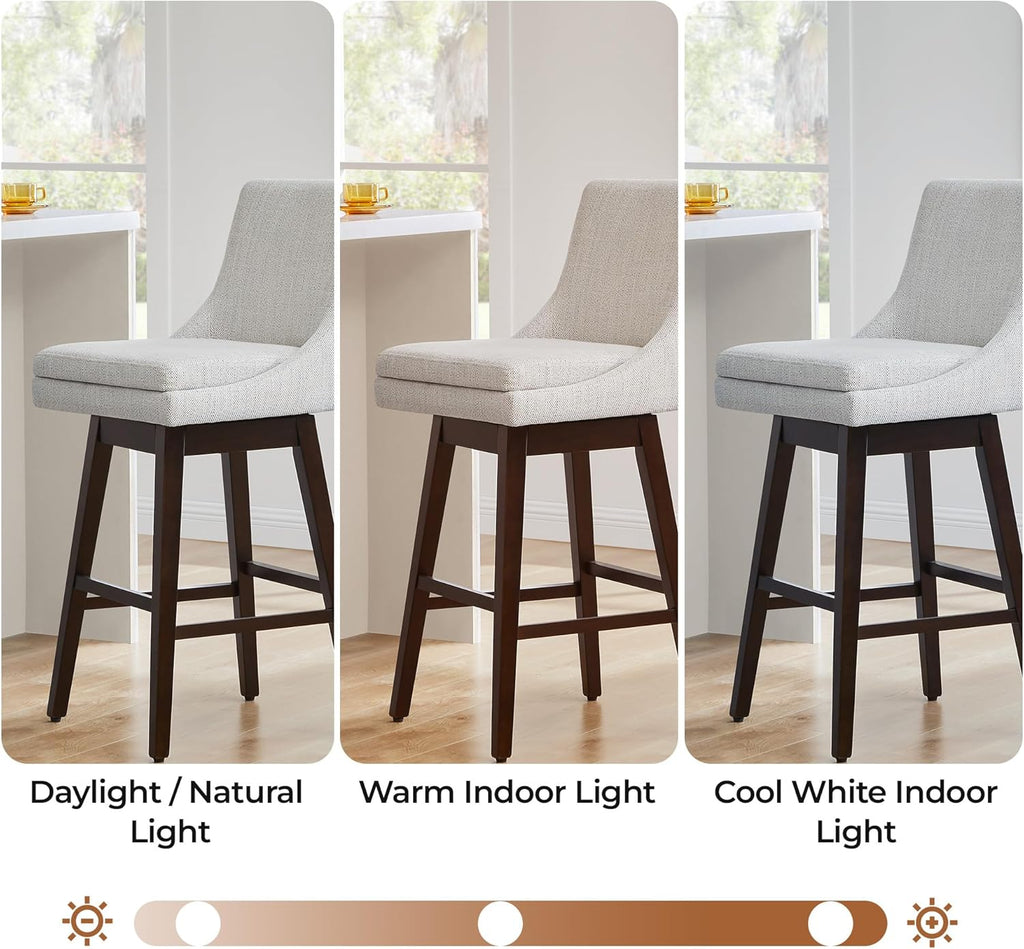 CHITA Bar Height Swivel Barstool with Back Set of 2, FSC Certified Upholstered Bar Stool, 30.7" H Seat Height, Fabric in Ivory