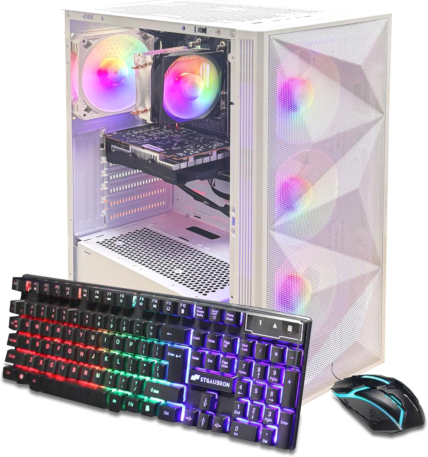 STGAubron Gaming PC Desktop Computer, AMD Ryzen 5 5600GT up to 4.6G, Radeon RX 6500 4G, 16G DDR4, 1T SSD, WiFi 6 & BT 5.2, RGB Fan x4, Windows 11 Home,White