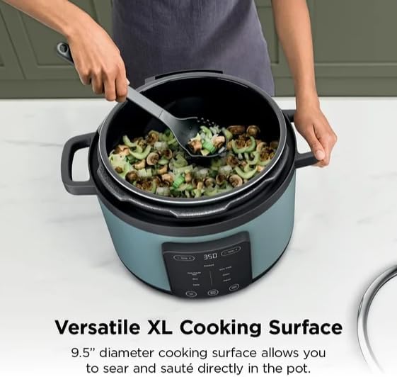 Niinjaa Hyper Heat 8 in 1 (model PC 200), 6.5 Qt Pressure Cooker, Steams, Slow Cooks, Rice, Pasta, Sear/Sauté, Steam, with SimpliServe Pot, 1200 W, Color Sage Leaf