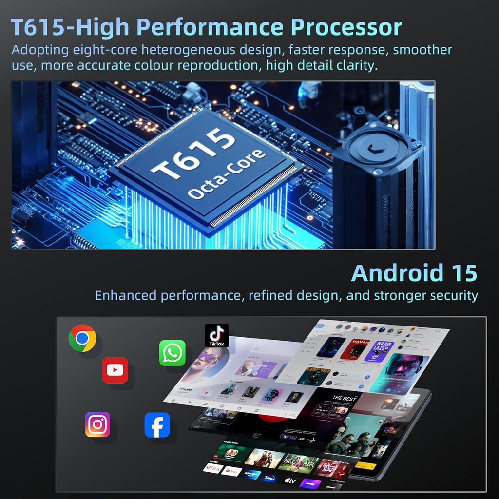 Android 15 Tablet 10 inch, 24GB RAM 128 ROM, Tablets with Keyboard Case Mouse Stylus, 1TB Expandable,Octa-Core 6000mAh 1280x800 IPS HD, WiFi, T615 CPU, High Performance, Processor, Dual Camera (Gray)