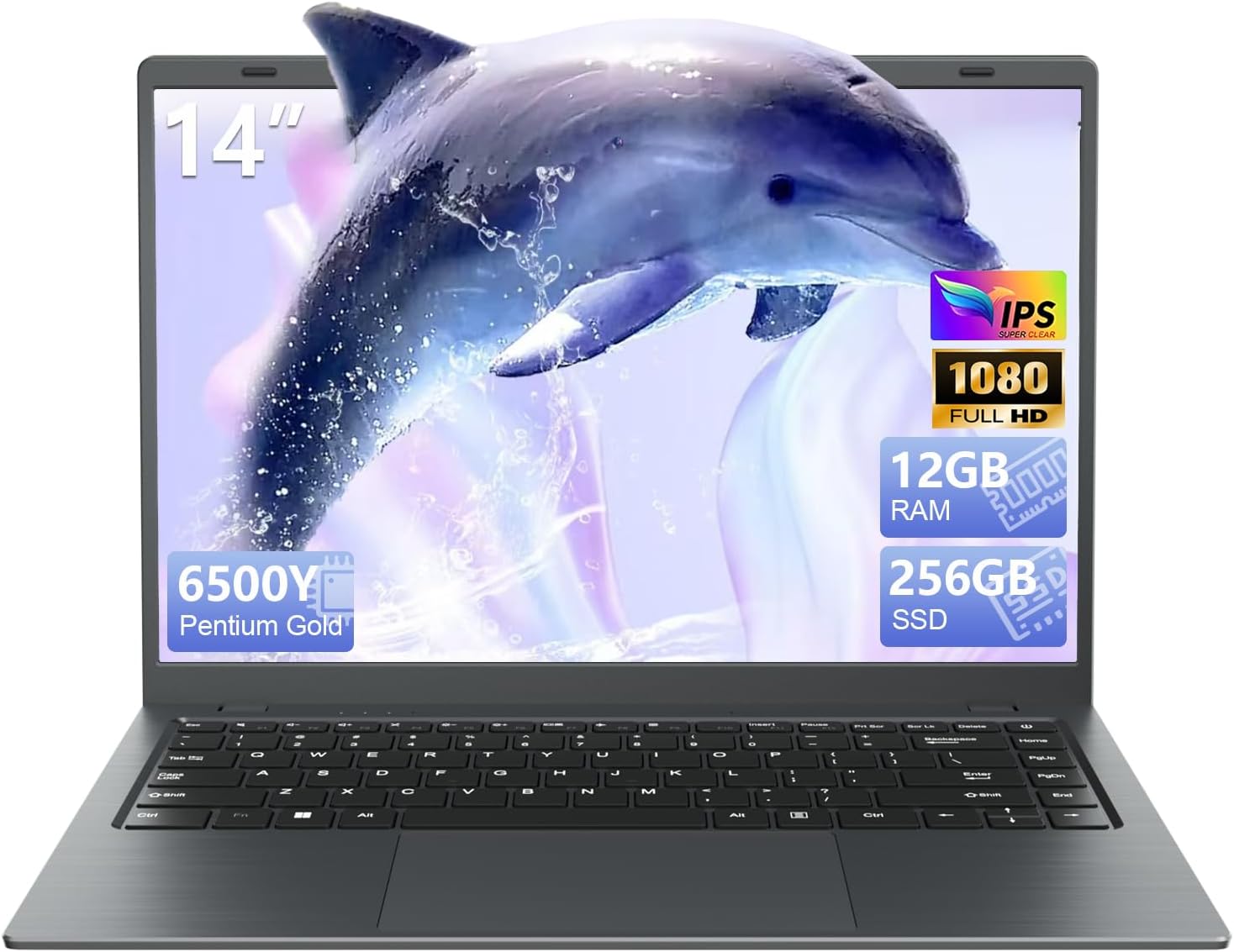 Laptop Computer 14 Inch - 12GB RAM 256GB SSD Laptops, Pentium Gold 6500Y Processor (Up to 3.4GHz), IPS FHD Display, 38WH Battery, Larger Keyboard, HDMI, Type C, PC Laptop for Business and Student