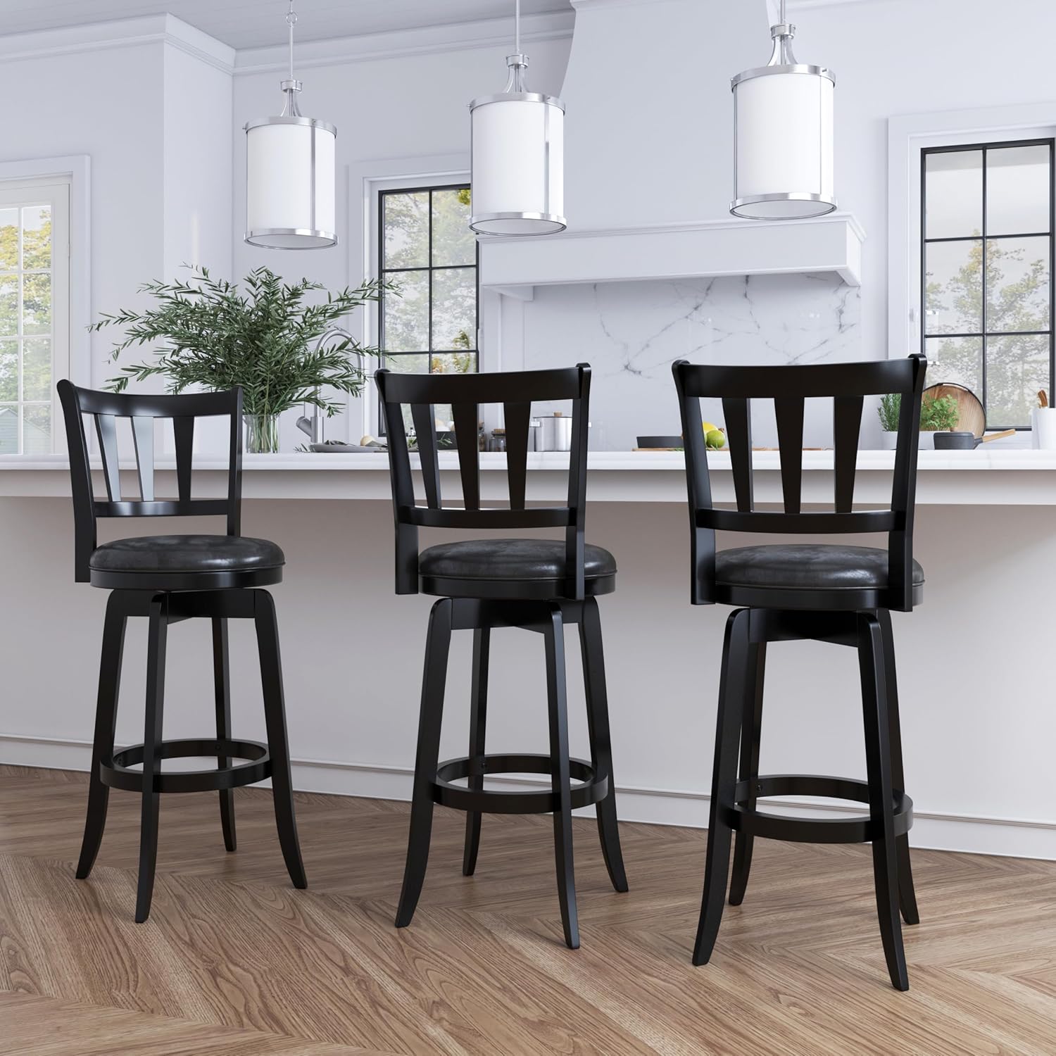 Hillsdale Presque Isle Wood Swivel Stool with Faux Leather Seat, Bar Height, Black