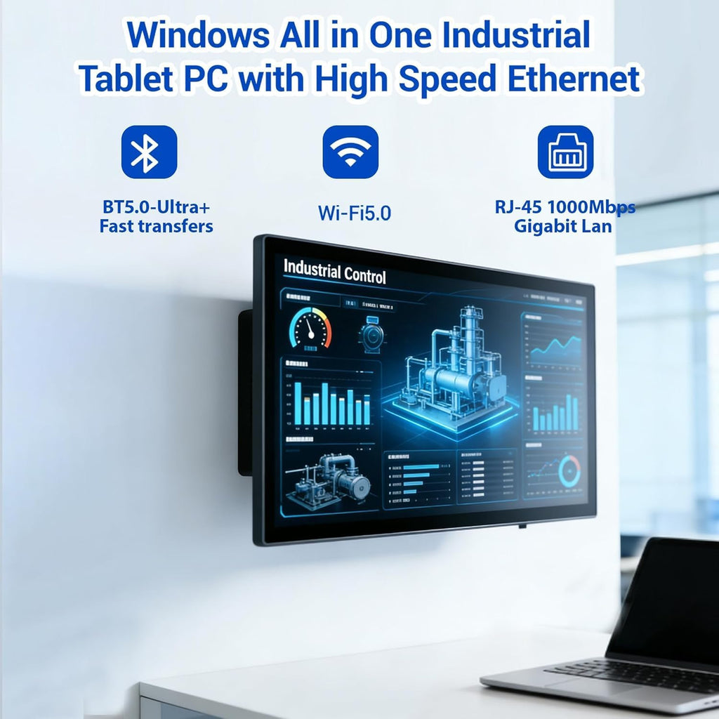 HIGOLEPC 15.6" Industrial All-in-One Tablet Panel PC, Win 11 Pro Computer with Celeron N5095 8GB RAM 128GB ROM, 1920 * 1080 IPS Touchscreen, 4X USB 3.0, RS232, LAN, HDMI, Type-C