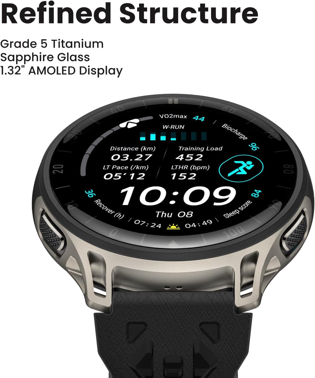 Amazfit Cheetah 2 Pro 48mm GPS Running Smartwatch, 1.32" AMOLED Display, Sapphire Glass, Ti Case, 32GB Storage, 20 Days of Battery, 5 ATM, Flashlight, Offline Maps, 170+ Sports for Android & iPhone