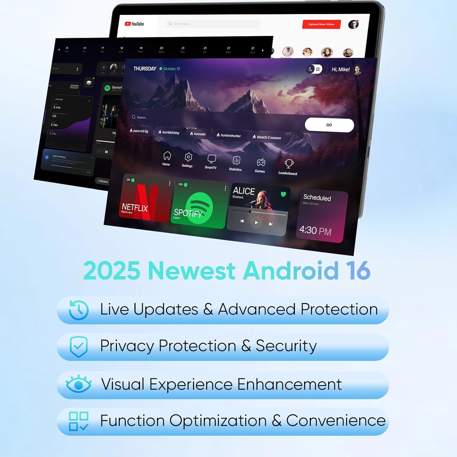 2026 Upgraded Android 16 Tablet, 11 inch Android Tablets,28GB+128GB+1TB Expand, Support Face Unlock+18W Fast Charging, Octa-Core CPU,Dual WiFi6, Dual Cameras,8000mAh Battery, Tablet with Keyboard