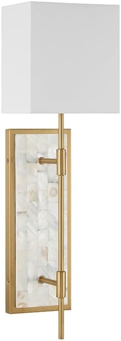 Savoy House 9-6512-1-322 Eastover Mid-Century Modern Traditional Vintage White Fabric Wall Sconce, 1-Light 60 Watt, 22" H x 7" W, Warm Brass