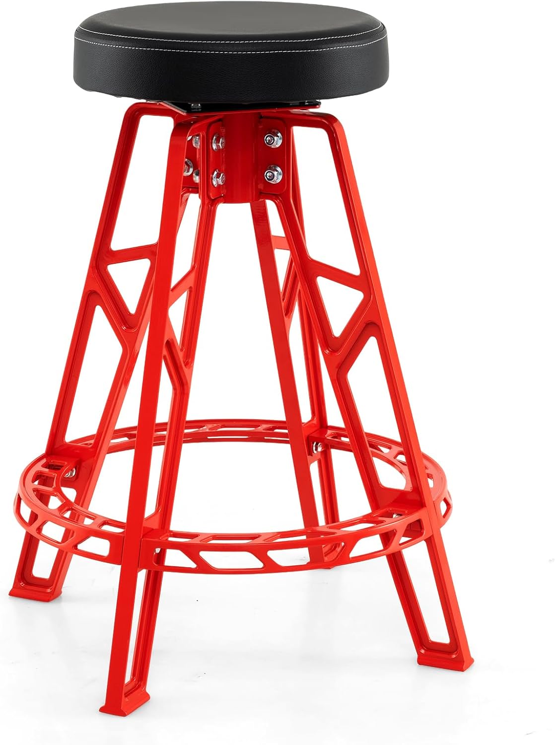 Mechanic Stool, Heavy-Duty Aluminum Garage Barstool with 360° Swiveling Seat & Footrest, Tall Padded Workshop Stool for Tool Room, Auto Repair, 400 LBS Max Load