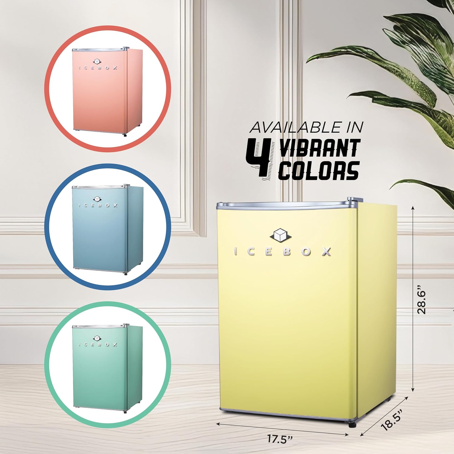 ICEBOX 2.5 Cu. Ft. Compact Refrigerator, ENERGY STAR Certified Small Refrigerator, Single Door Mini Fridge with Chiller Compartment, R600a Refrigerant, IBCR25SUN, Sun Yellow