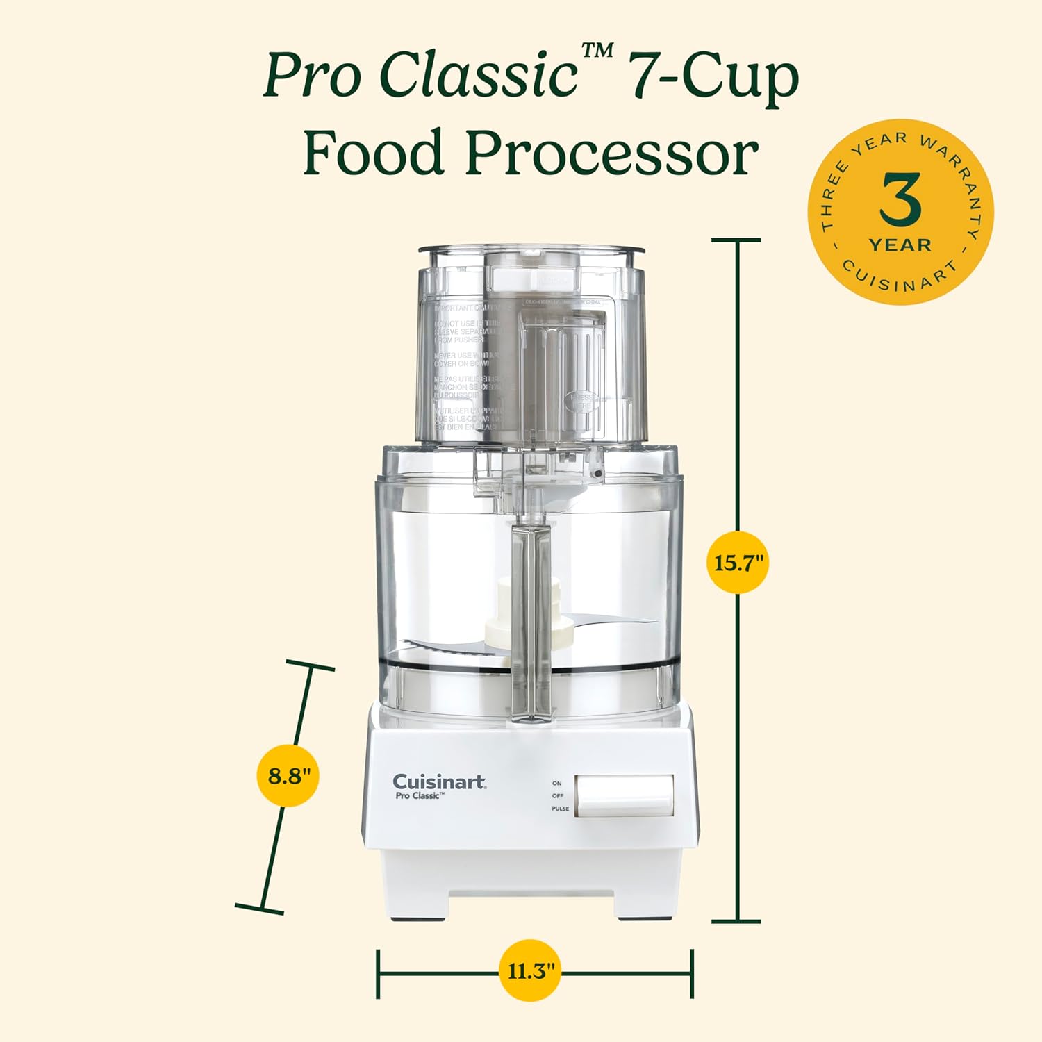 Cuisinart 7-Cup Pro Classic Food Processor, 600-Watt Motor, Vegetable Chopper & Blender for Mincing, Dicing, Shredding, Puree & Kneading Dough, DLC-10SYP1, White