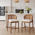 Christopher Knight Home JENA Rattan Counter Stools Set of 2, Counter Height Bar Stools for Bar Table, Rubberwood Frame with Upholstered Barstools, Wood Accent Chair with Footrest, Beige + Walnut