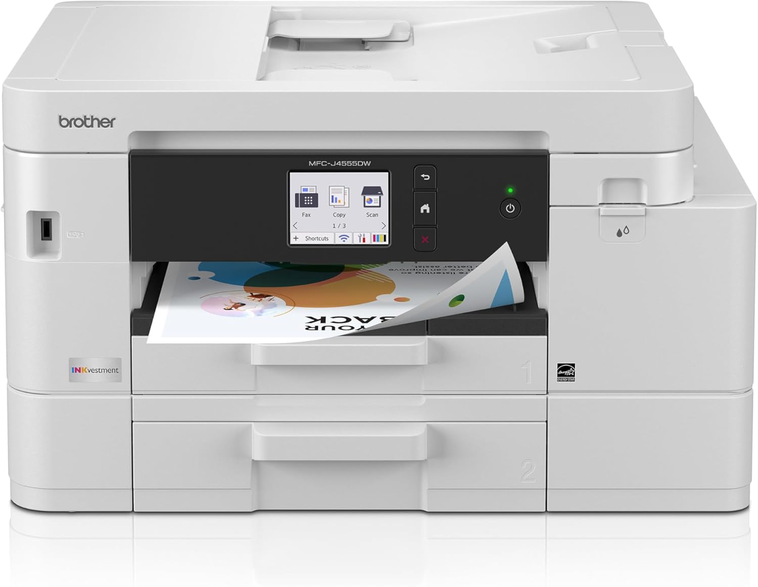 Brother INKvestment 4555 Wireless Color Inkjet All-in-One Printer with 2.7” Color Touchscreen and 2 Paper Trays | Includes Refresh Subscription Trial(1) (MFC-J4555DW)
