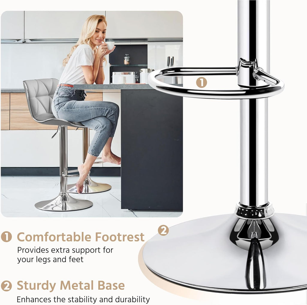 Yaheetech Bar Stools Set of 4, Island Chairs Shell Back, PU Leather Adjustable Barstools, Swivel Barstools with Footrest for Home Kitchen, Light Gray