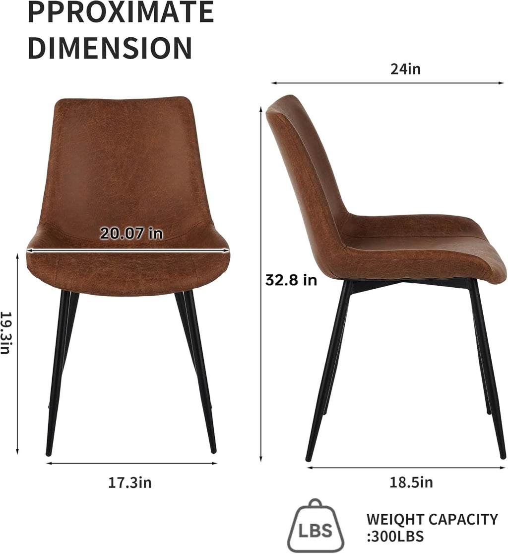 Upholstered Dining Chairs Set of 4, Water-Resistant PU Leather Kitchen Chairs with 300lb Capacity for Dining Room, Office, Coffee Shop, Brown