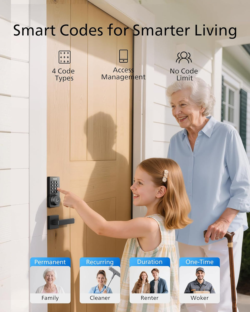 Philips WiFi Keypad Door Lock with Handle, Built-in WiFi, APP Remote Control, Voice & Fingerprint Unlock, Smart Locks for Front Door with Auto Lock, Digital Front Door Lock Set, Keyless Entry Deadbolt