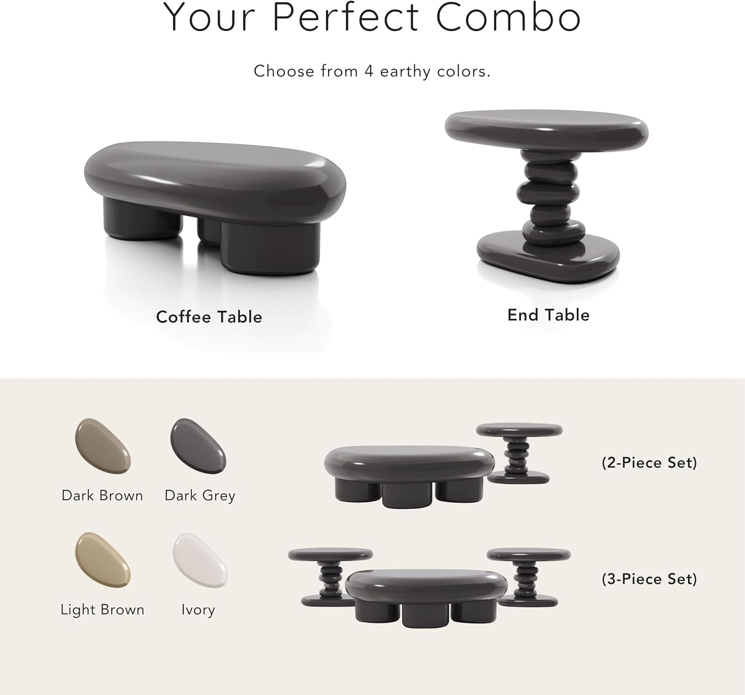 24/7 Shop at Home Kavren Modern 22-inch Oval Glossy Pedestal End Table, Stone Shape Living Room Furniture for Small Space, Dark Brown