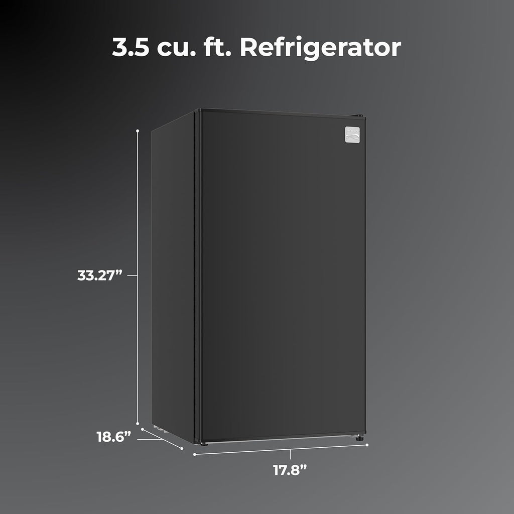 Kenmore 18" Compact Refrigerator with Chiller Compartment - Reversible Door, Adjustable Glass Shelves, ENERGY STAR Certified, 6 Can Rack, Interior Lighting, Freestanding, 3.5 cu. ft. Capacity - Black
