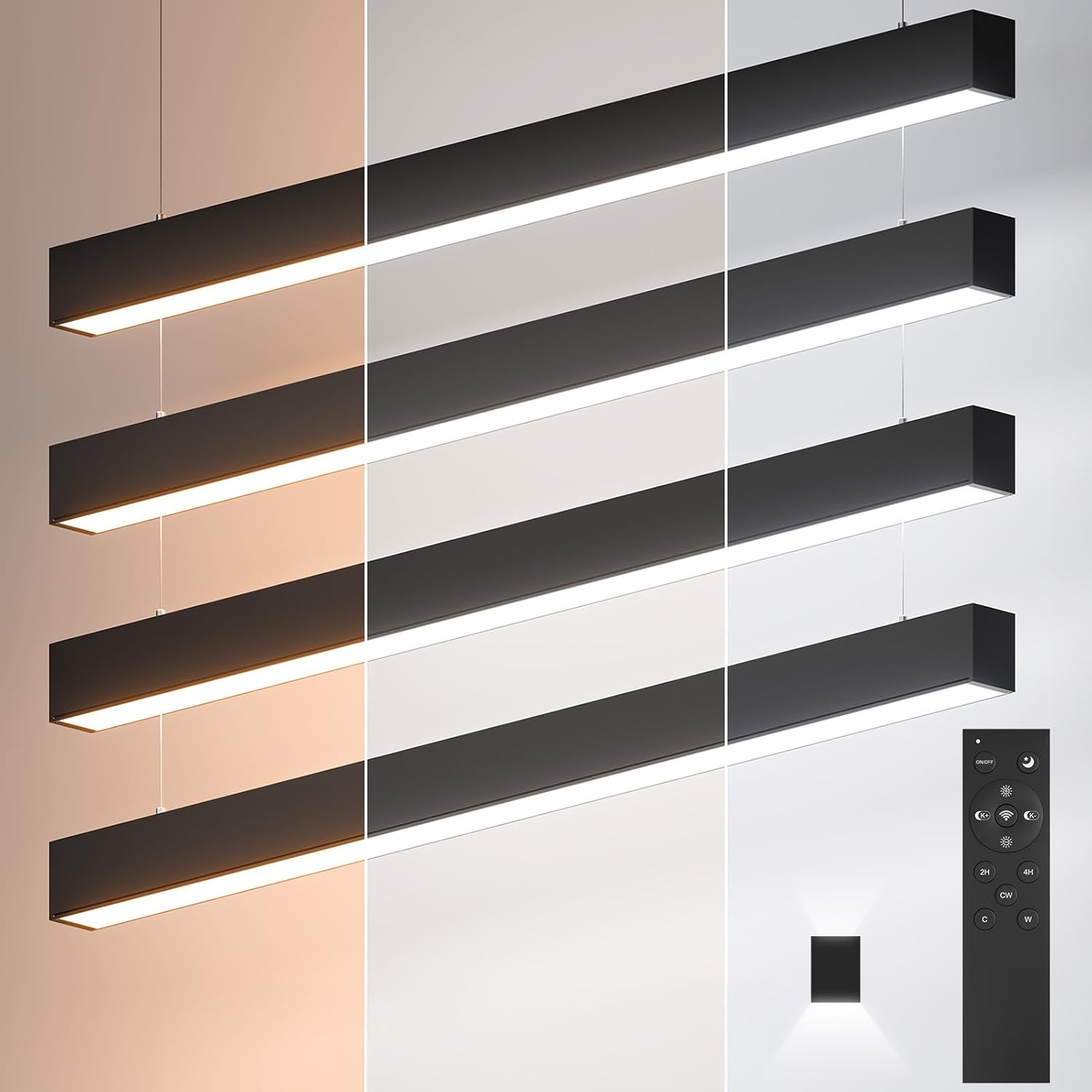 4FT LED Linear Lights with Remote 60W Up and 12W Down Light, 3000-5000K 4 Feet Commercial Shop Lighting for Office Garage Basement Shop Dining Room bar, Dimmable 4' Architectural Fixture-4Pack