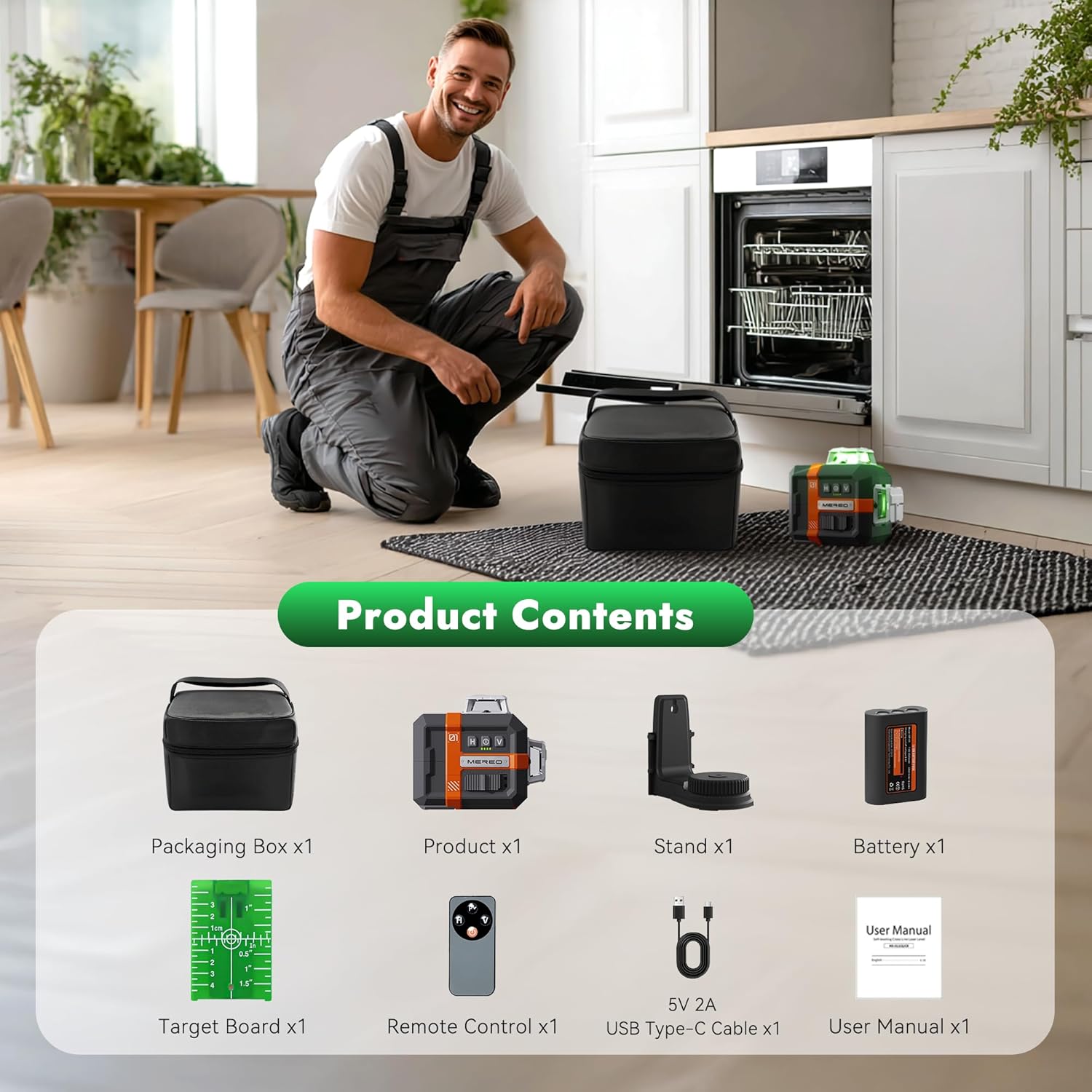 Laser Level 360 Self Leveling 12-Line 3D Green Laser Level with High Accuracy ±1/9", Remote Control, 3x360°Cross Line, Rechargeable Battery Pulse Mode Tilt, Magnetic Bracket for Home & Construction