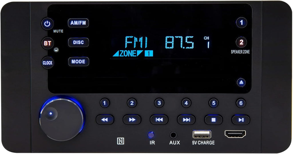 IRV Technology iRV62 Wallmount RV Stereo with Bluetooth HDMI ARC, App Control, FM|AM|DVD|CD|MP4|App, NFC, USB Charging, Digital Surround Sound, Clock, 2-Speaker Zone, CEC Support