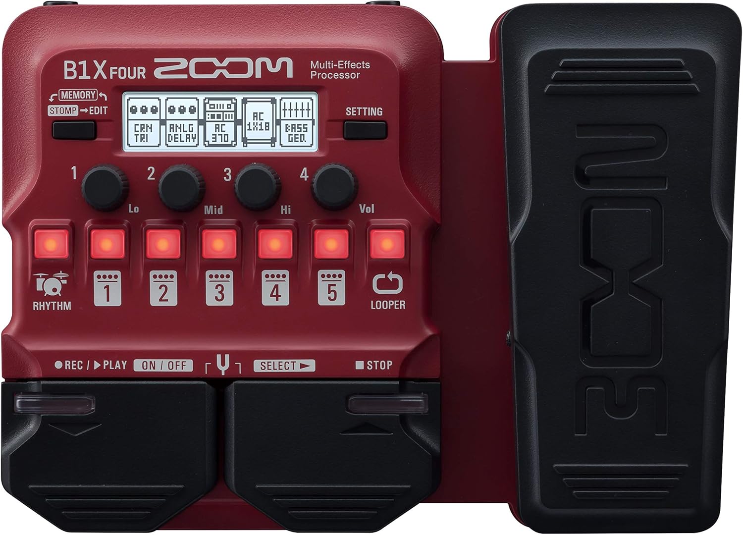 Zoom B1X FOUR Bass Multi-Effects Processor with Expression Pedal, 70+ Built-in Effects, Amp Modeling, Looper, Rhythm Section, Tuner, Battery Powered
