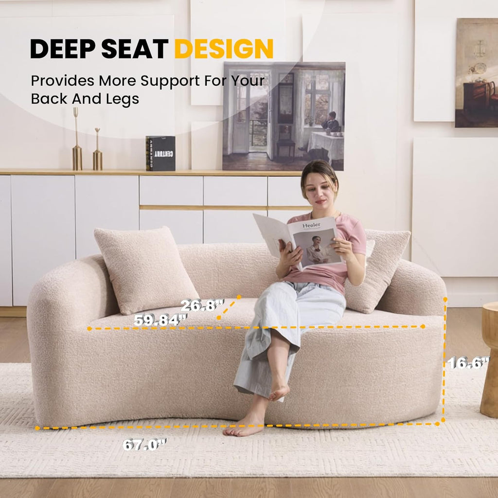 66.9'' Modular Sectional Loveseat, Chenille Upholstered Boneless Curved Loveseat with Deep Seat,Combination Round Sofa for Coffee Shop, Game Room, Office (Beige, 66.9 Inch)
