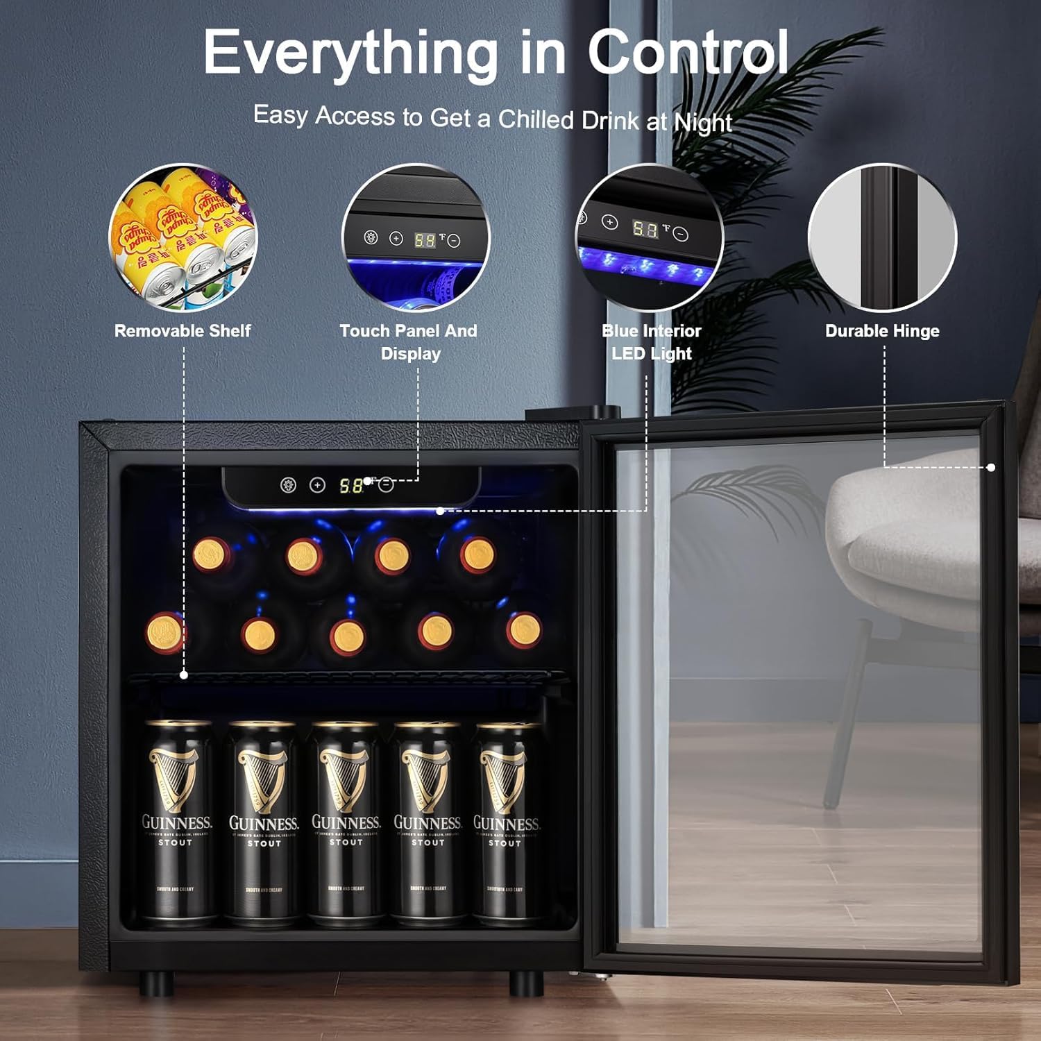 Antarctic Star 12 Bottle Wine Cooler Beverage Refrigerator Mini Fridge Clear Glass Door Quiet Counter Top Cellar for Beer Soda Bar 1.31 cu.ft