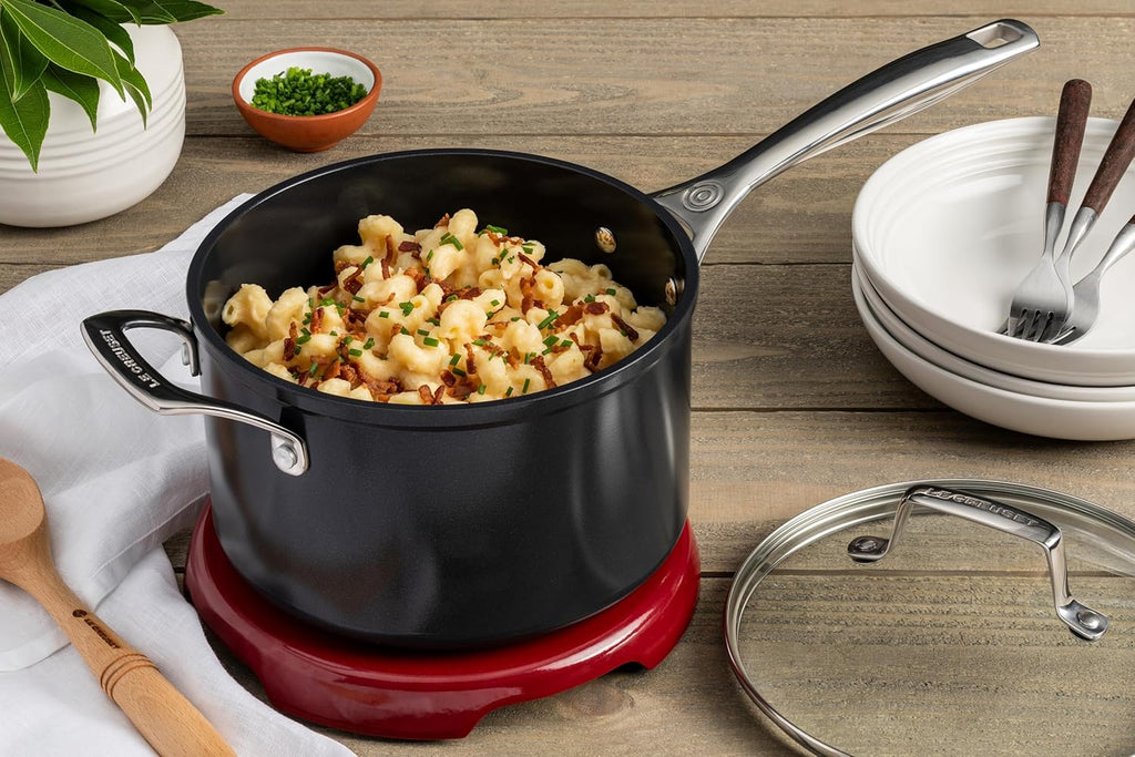 Le Creuset Essential Non-stick Ceramic Saucepan with Glass Lid, 4 qt.