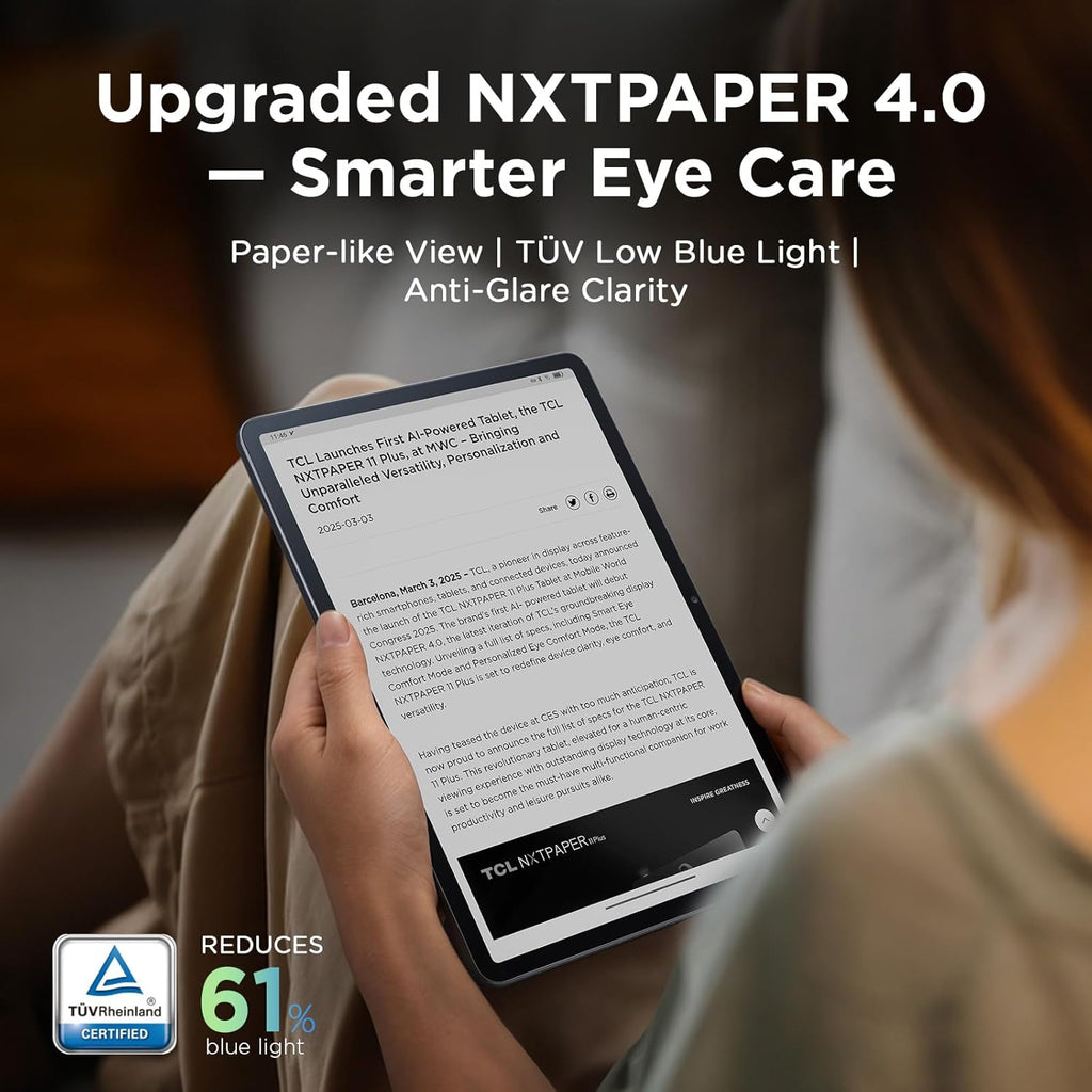 TCL NXTPAPER 11 Plus Android Tablet, 11.5" 120Hz 2.2K Drawing Pad & Digital Notebook, 4096-Level Stylus & Flip Case Included, NXTPAPER 4.0 Display, AI Tools, 8+8GB RAM, 256GB Storage, 8000mAh Battery