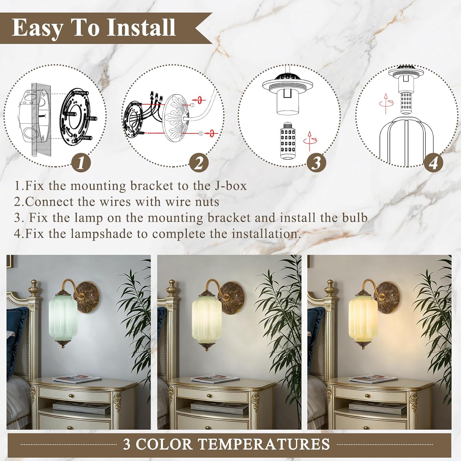 Vintage Gold Milk Glass Wall Sconce, Wall Light Set of Two - Vintage Green Shade & Brass Finish Base, Indoor Hardwired Wall Lighting Fixture for Foyers, Bedroom, etc (Bulbs Included)- Green