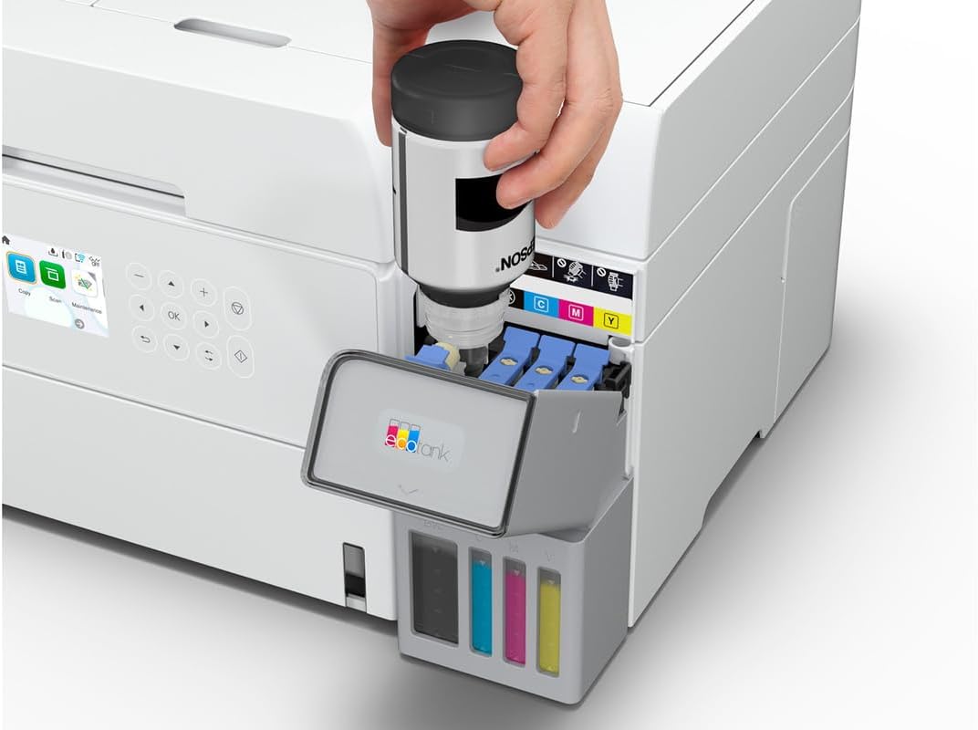 Epson EcoTank ET-3958 Wireless All-in-One Color Supertank Printer, Refillable Tanks, 2.4" Color Screen, Auto Document Feeder, Auto Duplex Printing, Scan, 250-Sheet Paper Tray – White