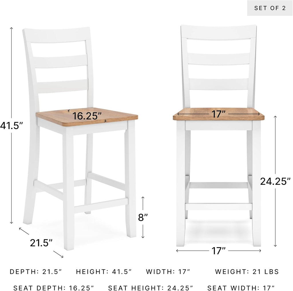 Signature Design by Ashley Gesthaven Solid Wood Frame Counter Height Barstool, Set of 2, White/Natural