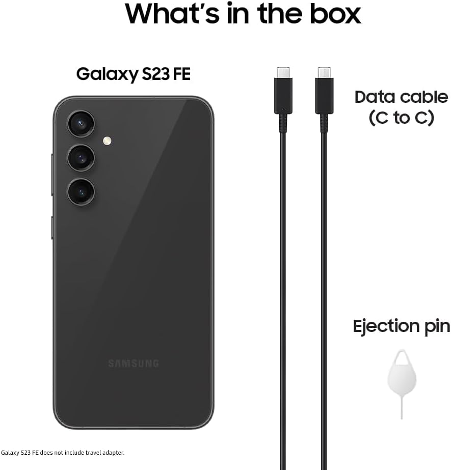 Samsung Galaxy S23 FE AI Cell Phone, 128GB Unlocked Android Smartphone, Long Battery Life, Premium Power Processor, Tough Gorilla Glass Display, Hi-Res 50MP Camera, US Version, 2023, Graphite