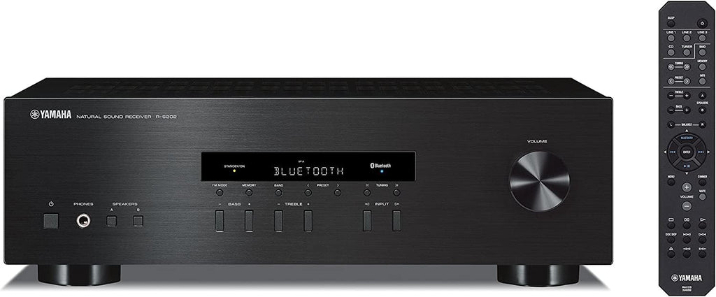 Yamaha Audio 2021 Yamaha R-S202 Stereo Receiver with Built-In Bluetooth Connectivity, Up to 100W Per Channel at 8 Ohms, 4 x RCA-In, 1 x RCA-Out, Front Panel 1/4'' Headphone Output (Black) (Renewed)