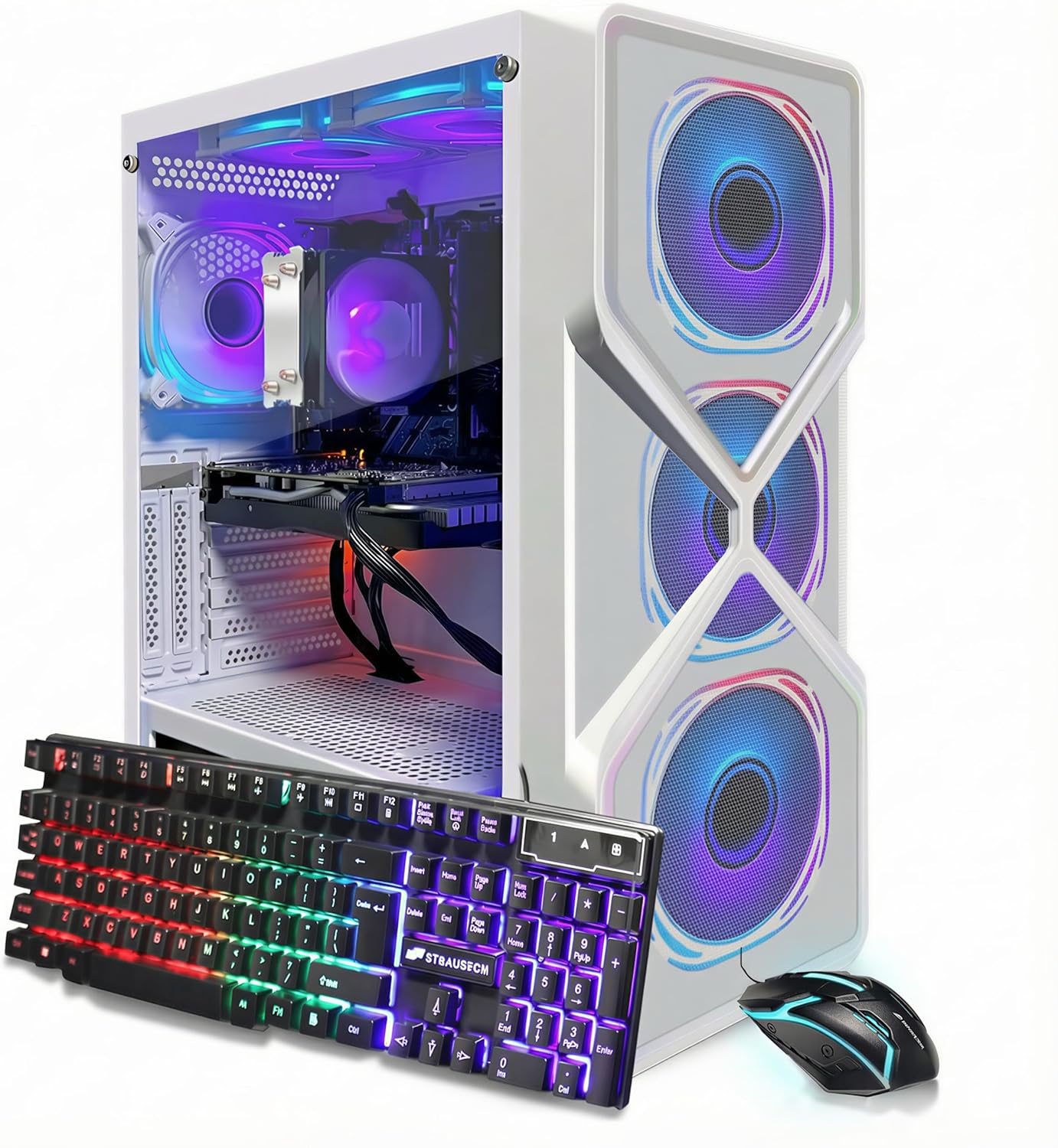 STGAubron Gaming PC Computer Desktop, AMD Ryzen 5 5500 up to 4.2GHz, GeForce RTX 3050 6G,16G DDR4, 1T SSD, WiFi 6 & BT 5.0, RGB Fan x6, Windows 11 Home,White