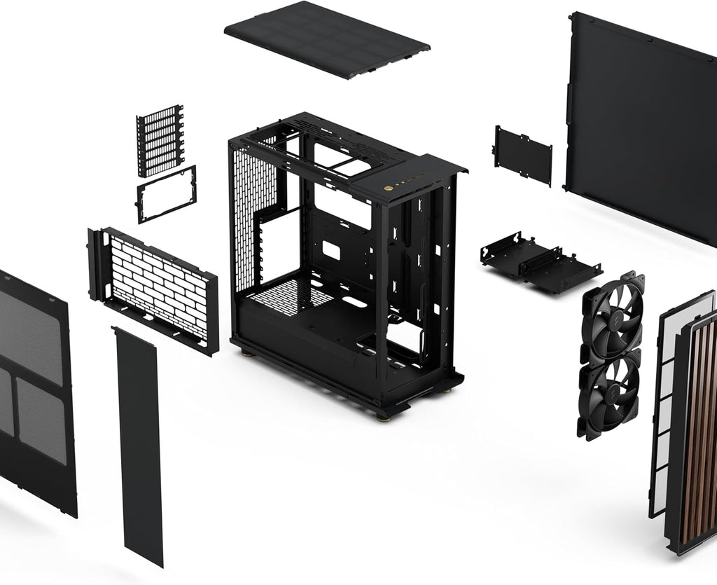 Fractal Design North - Genuine Walnut Wood Front - Mesh Side Panels - Two 140mm Aspect PWM Fans Included - Type C USB - ATX Airflow Mid Tower PC Gaming Case,Charcoal Black