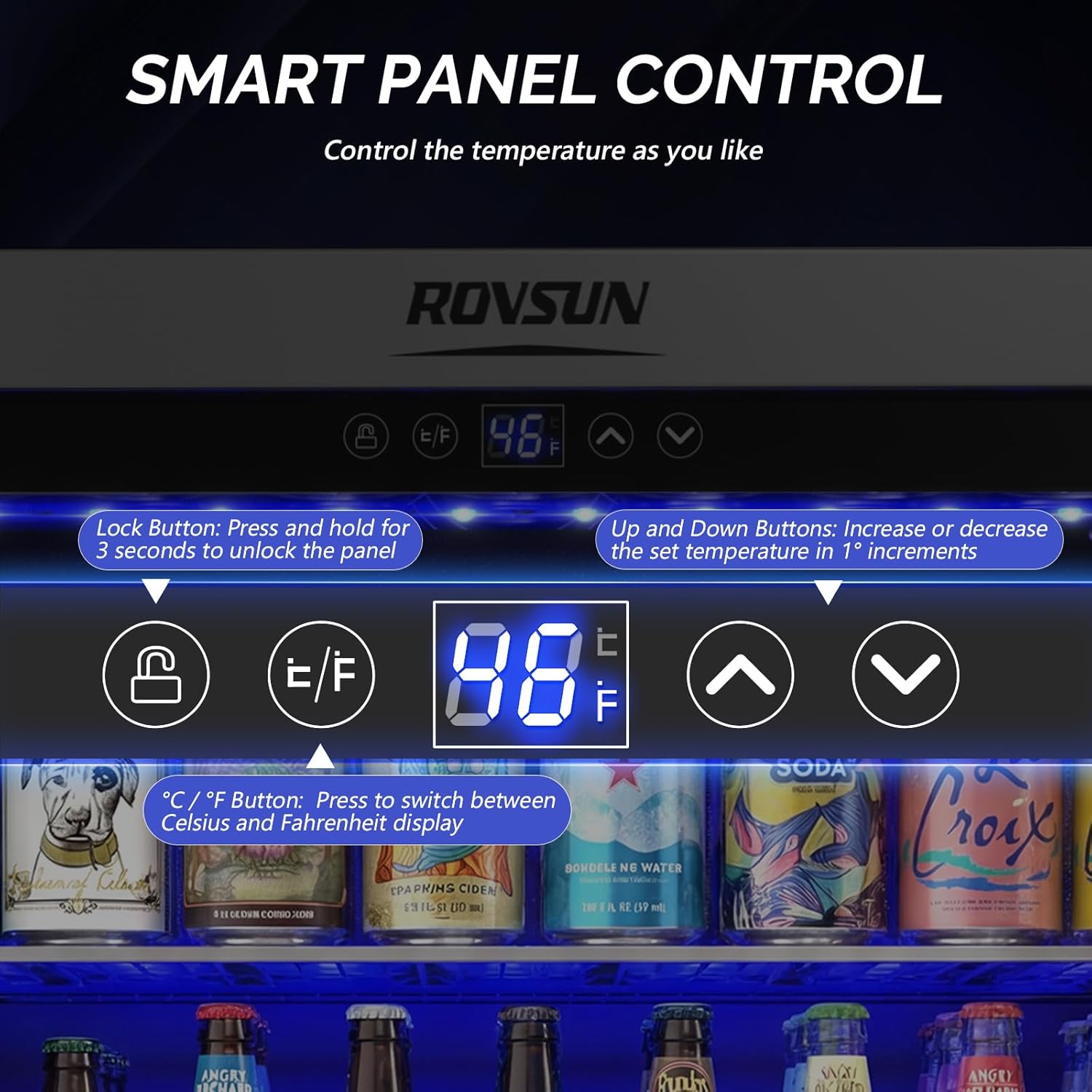 ROVSUN 24 Inch Beverage Refrigerator, 5.8 Cu.Ft. Under Counter Beverage Fridge with Glass Door and Touch Temperature Control for Soda, Beer, Built-in or Freestanding Cooler for Kitchen, Bar, Office