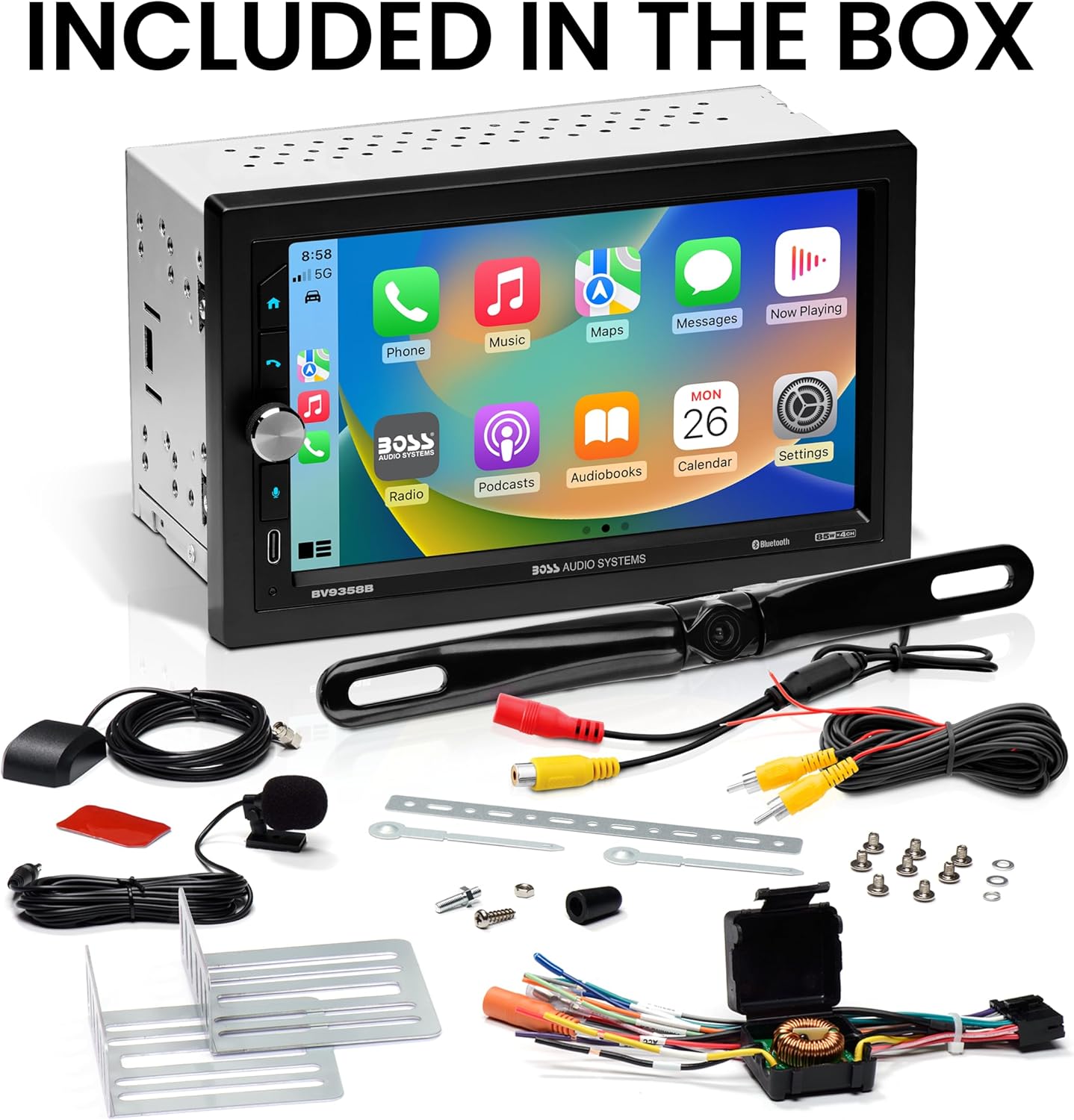 BOSS Audio Systems BVB9358RC Car Stereo – Wireless CarPlay Android Auto, Double Din, 7 Inch Touchscreen, Bluetooth, NO CD DVD Player, AM/FM Radio Receiver, Backup Camera, A/V Input, USB