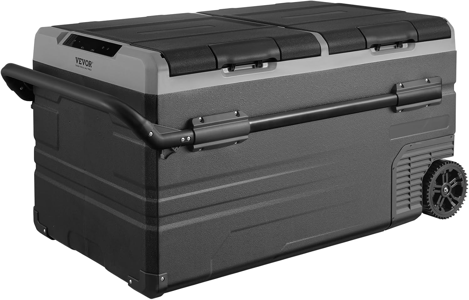 VEVOR Car Refrigerator 115L, Dual Zone Portable Freezer with Wheels & Handle, -4℉ to 68℉, 12/24V DC & 100-240V AC Compressor Cooler for Camping, Outdoor, RV