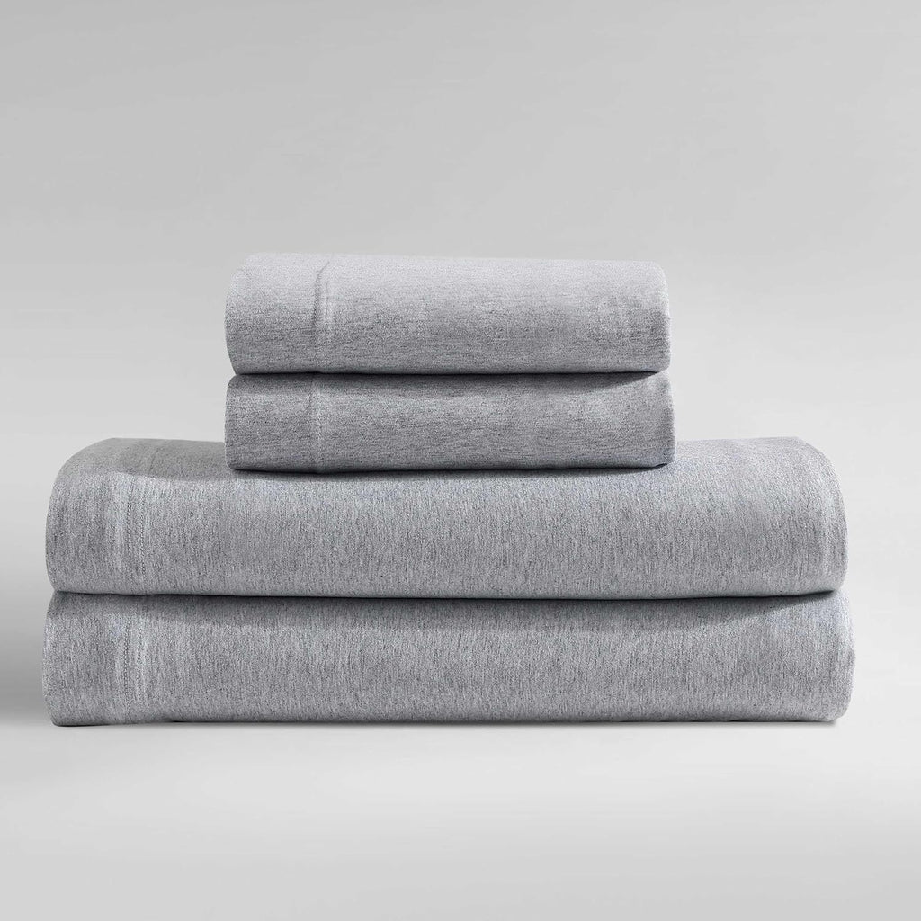 Calvin Klein - Queen Size Sheets Set, Naturally Soft Cotton-Blend Melange Jersey Bedding - Bed Sheets with Matching Pillowcases & Fitted Sheet (Modern Cotton Grey/Blue)