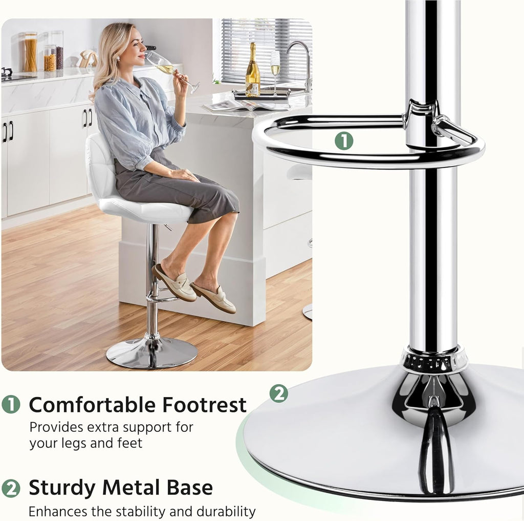 Yaheetech Bar Stools Set of 4, Modern Adjustable Kitchen Island Chairs with Back, 300 lbs Capacity PU Leather Swivel Counter Height Stools, White