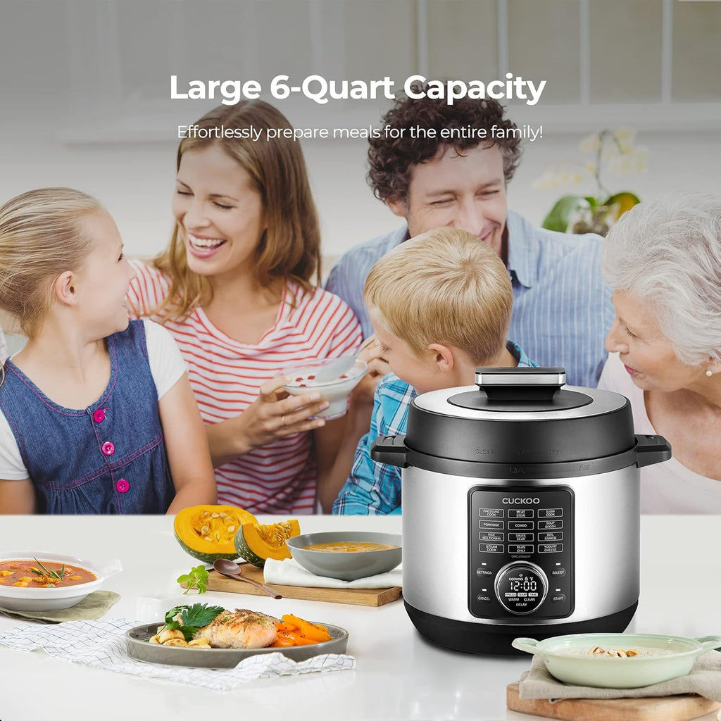 CUCKOO Pressure Cooker 10 Menu Options: Steamer, Slow Cook, Sauté, Porridge, & More, User-Friendly LED Display, Stainless Steel Inner Pot, 24 Cup / 6 Qt. (Uncooked) CMC-ZSN601F Black